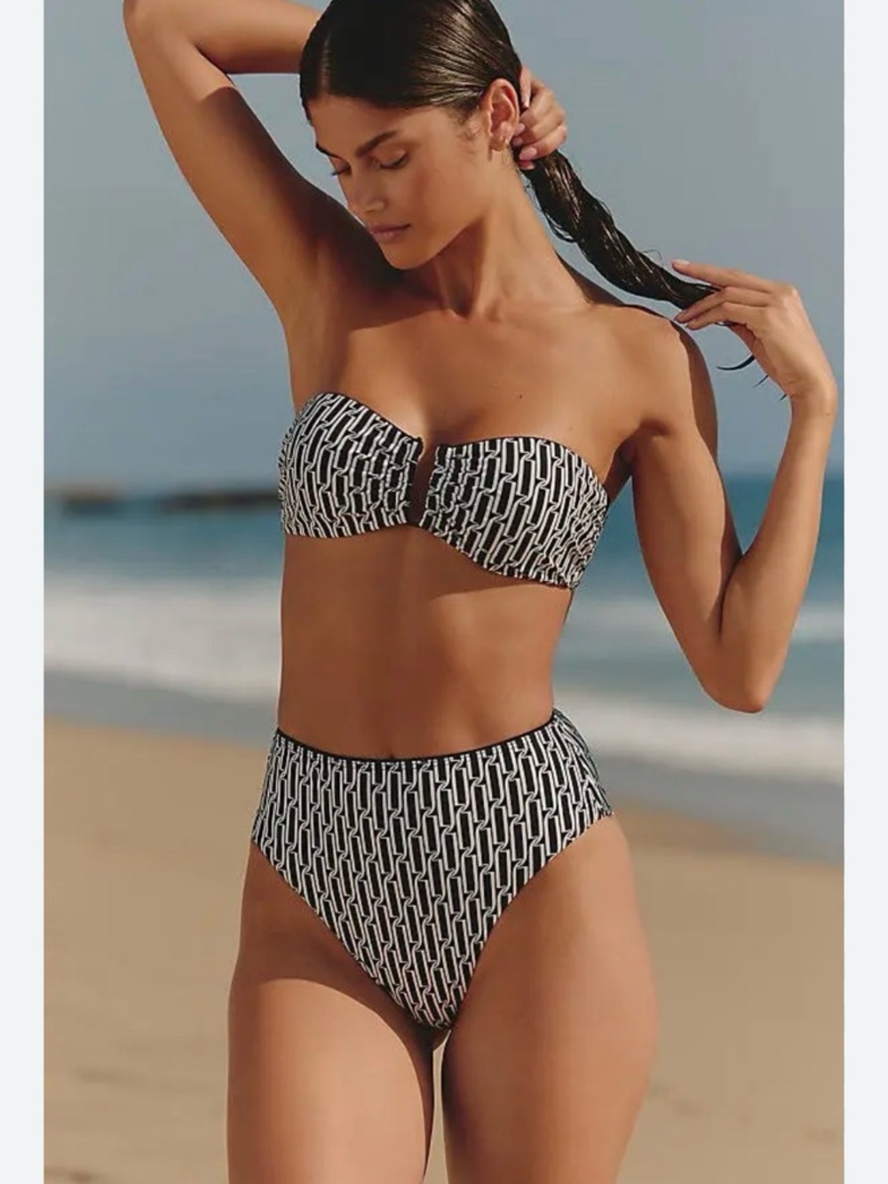 NWT Jets Strapless High-Waist Bikini Set in Black & White